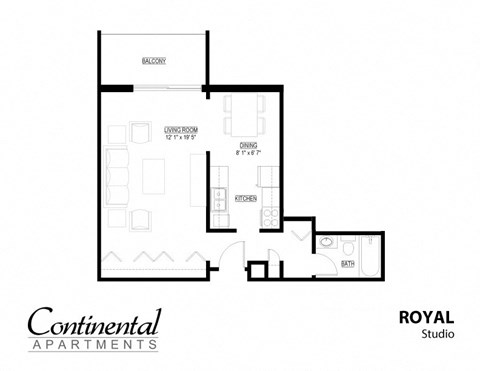 Floor plan for studio, 1 bath